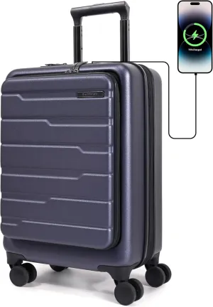 BAGSMART Expandable Carry On Luggage 22x14x9 Airline Approved, 20 Inch Suitcase with Spinner Wheels, Charging Ports, TSA Lock, Hard Shell Front Opening for Men Women Travel Business, Grey