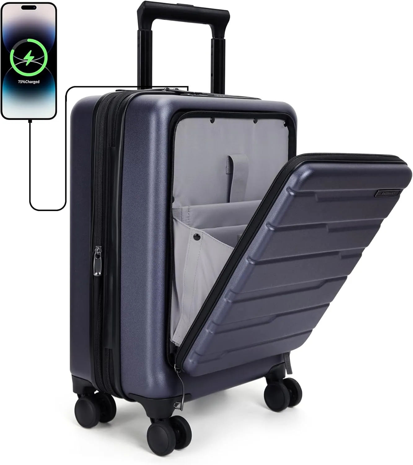 BAGSMART Expandable Carry On Luggage 22x14x9 Airline Approved, 20 Inch Suitcase with Spinner Wheels, Charging Ports, TSA Lock, Hard Shell Front Opening for Men Women Travel Business, Grey