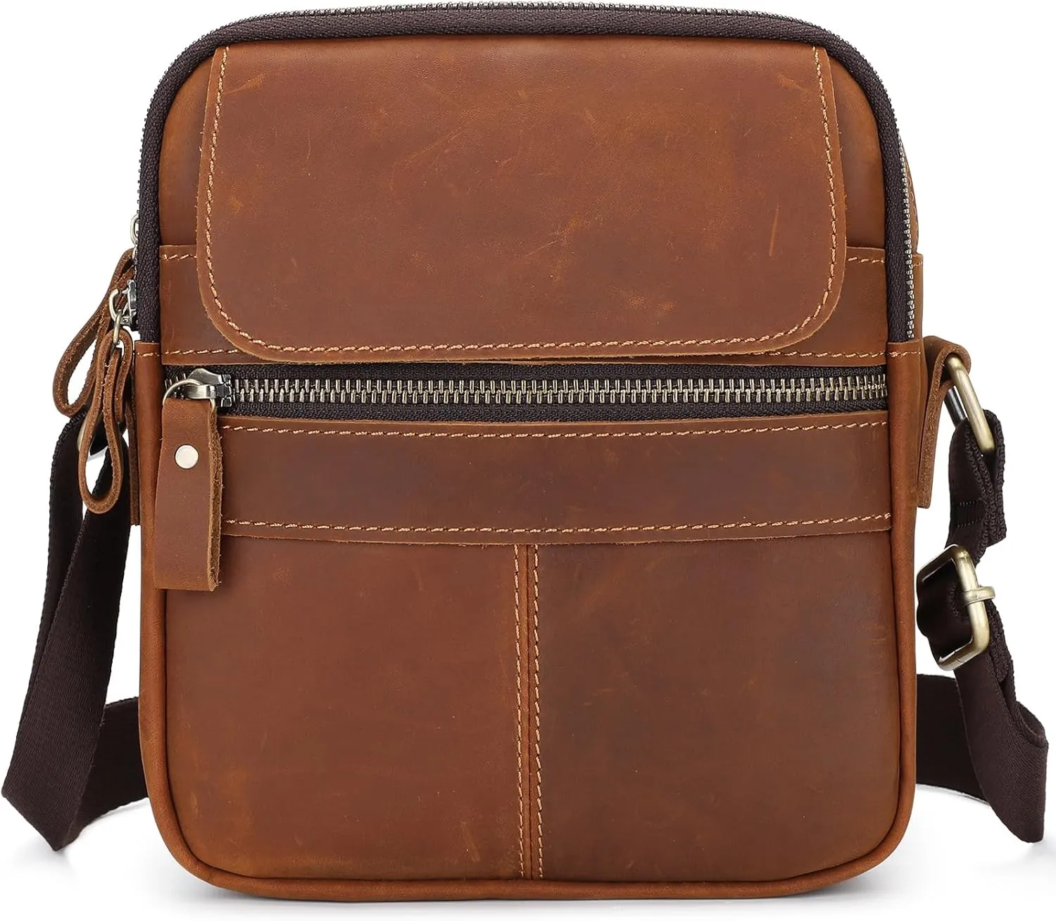 BAIGIO Genuine Leather Small Messenger Bag for Men Crossbody Shoulder Bag for Ipad Vintage Man Purse Satchel Daily Business