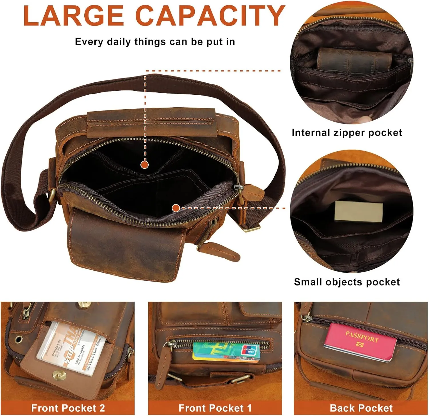 BAIGIO Small Leather Messenger Bag for Men Shoulder Bag Crossbody Vintage Handbag Man Purse for Ipad Travel Bussiness