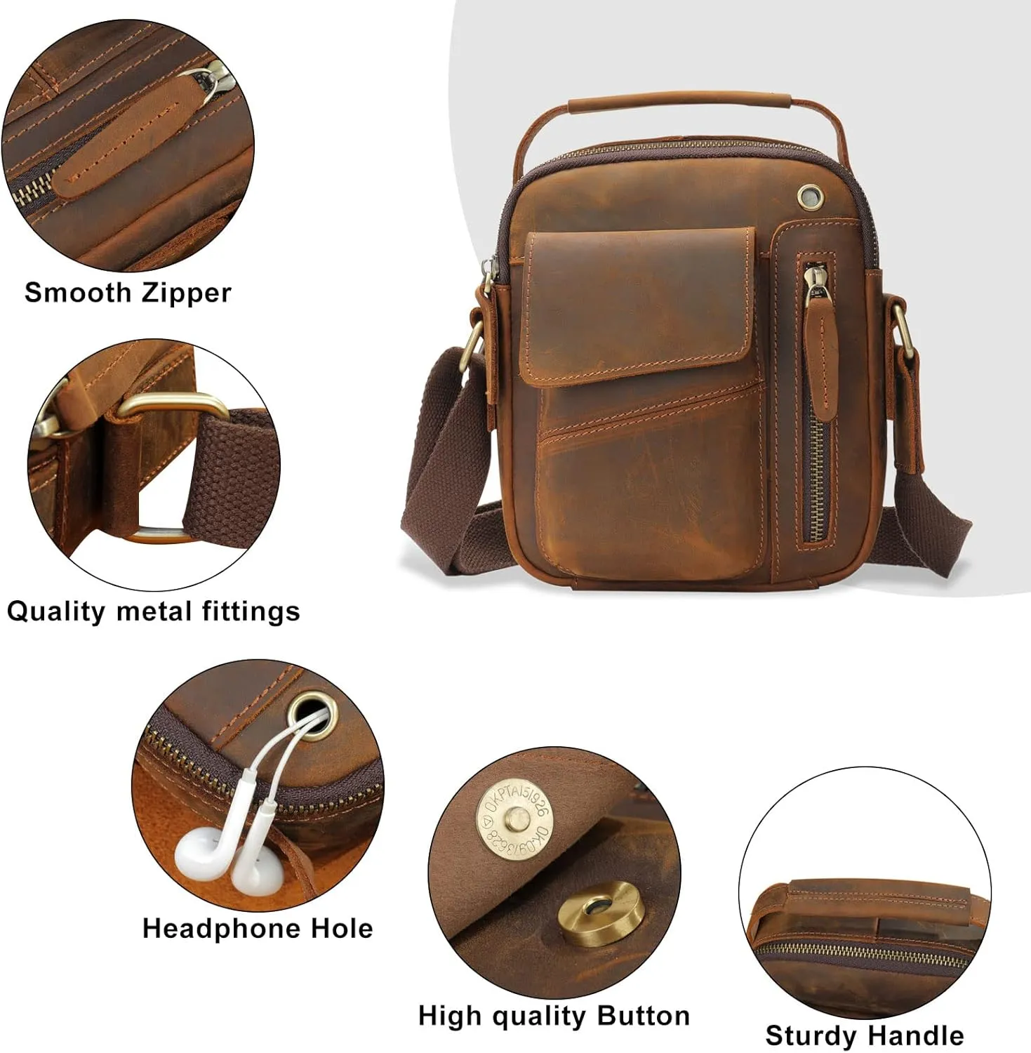 BAIGIO Small Leather Messenger Bag for Men Shoulder Bag Crossbody Vintage Handbag Man Purse for Ipad Travel Bussiness