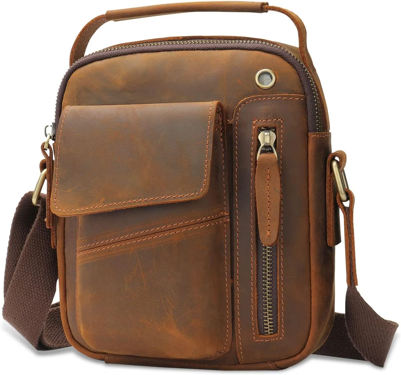 BAIGIO Small Leather Messenger Bag for Men Shoulder Bag Crossbody Vintage Handbag Man Purse for Ipad Travel Bussiness