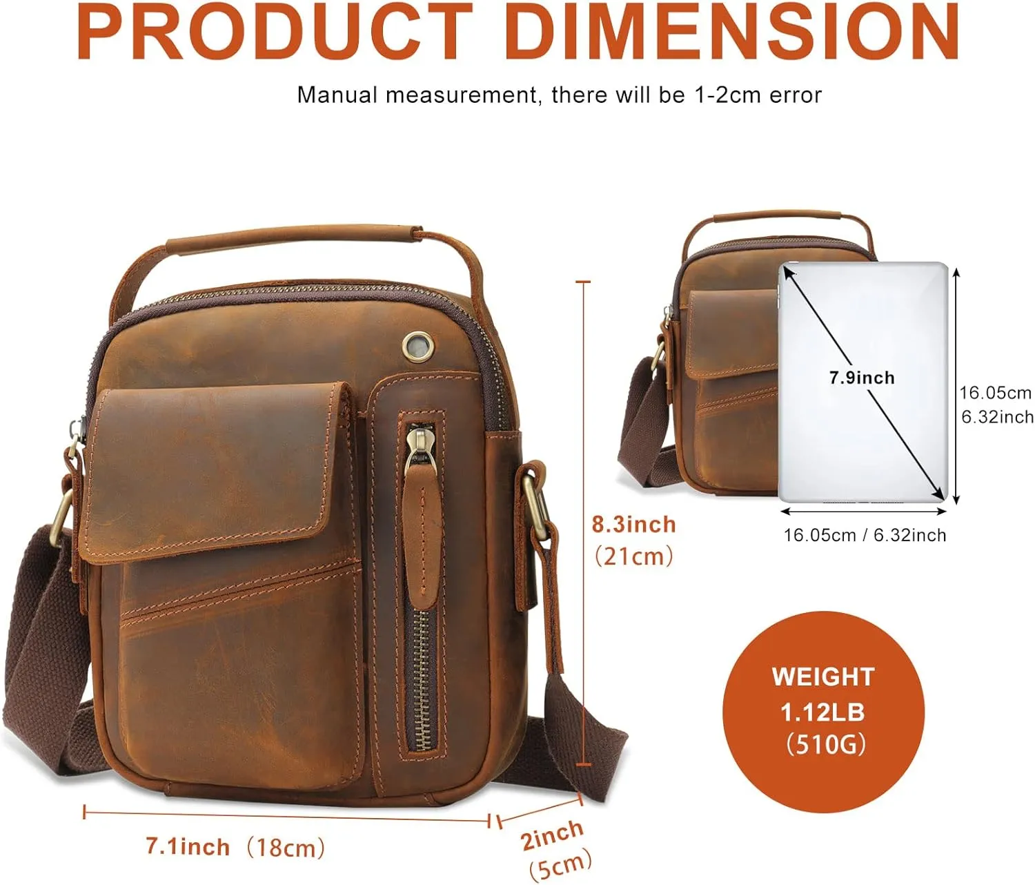 BAIGIO Small Leather Messenger Bag for Men Shoulder Bag Crossbody Vintage Handbag Man Purse for Ipad Travel Bussiness