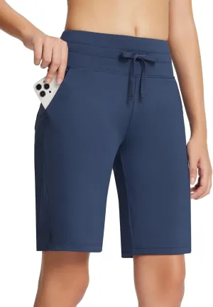 baleaf Women's Bermuda Long Shorts 10" Knee Length High Rise Athletic Shorts Pull On Workout Walking Golf Running Summer
