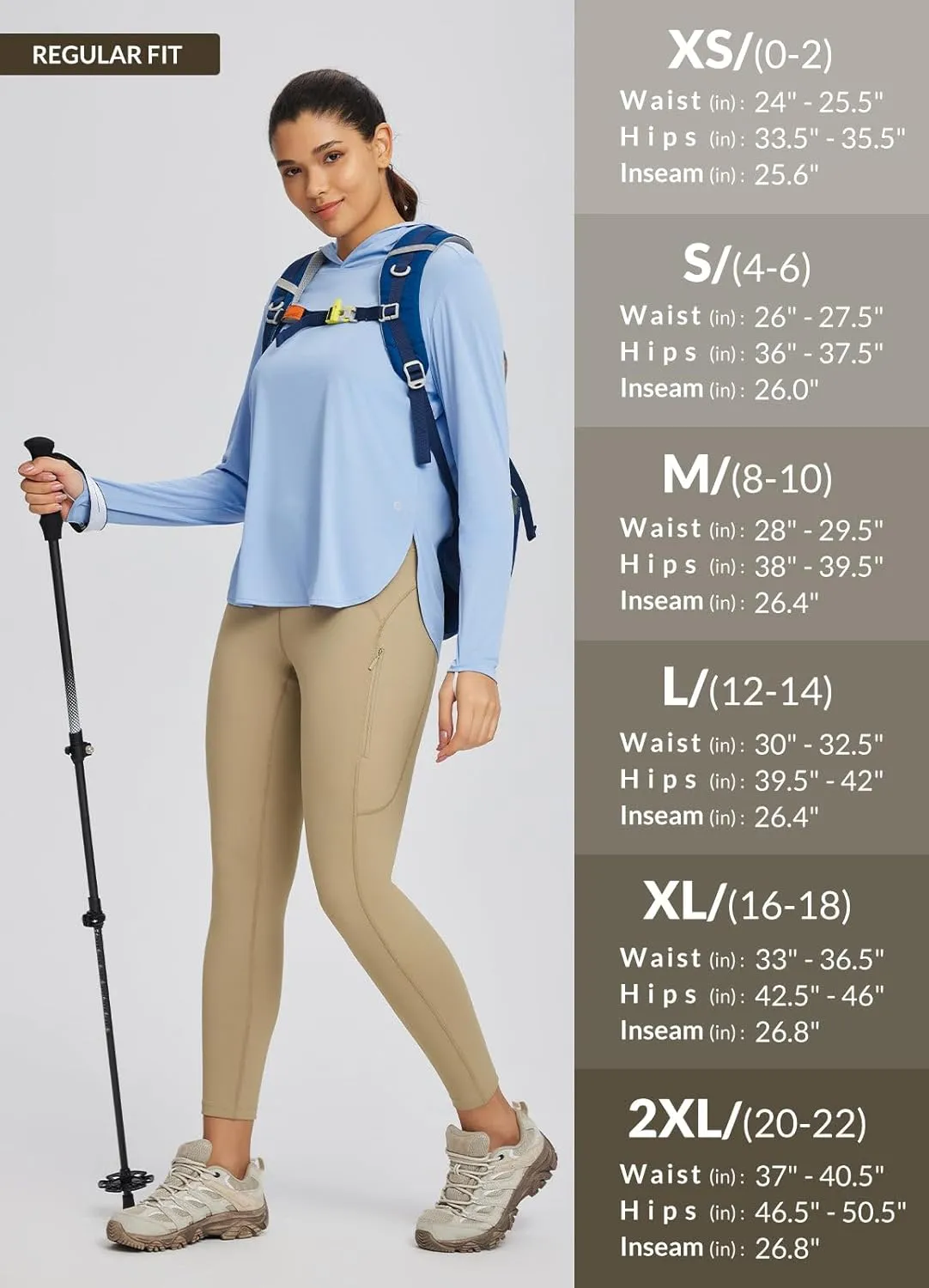 baleaf Women's High Waist Leggings with Pocket Hiking Pants Tummy Control 3 Pocket for Athletic Outdoor Running