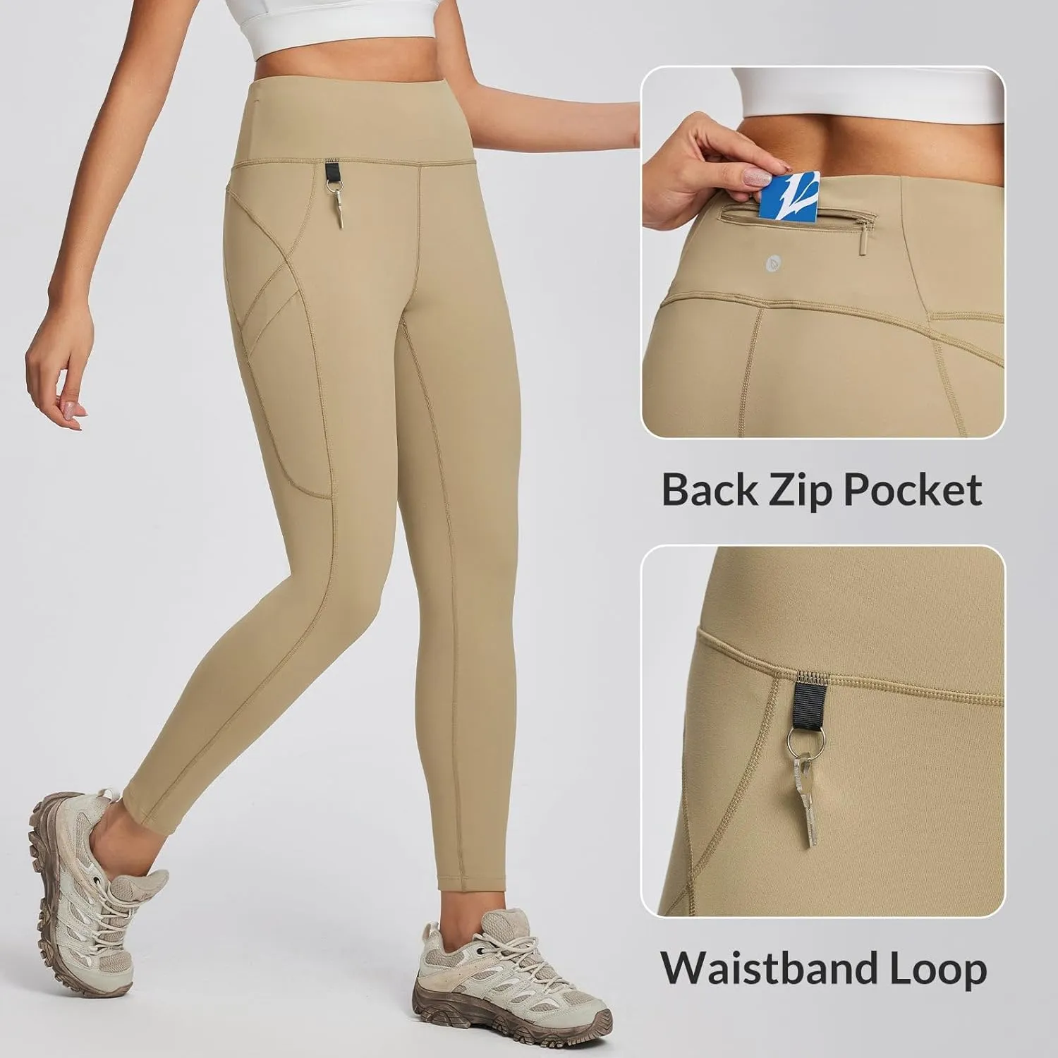 baleaf Women's High Waist Leggings with Pocket Hiking Pants Tummy Control 3 Pocket for Athletic Outdoor Running