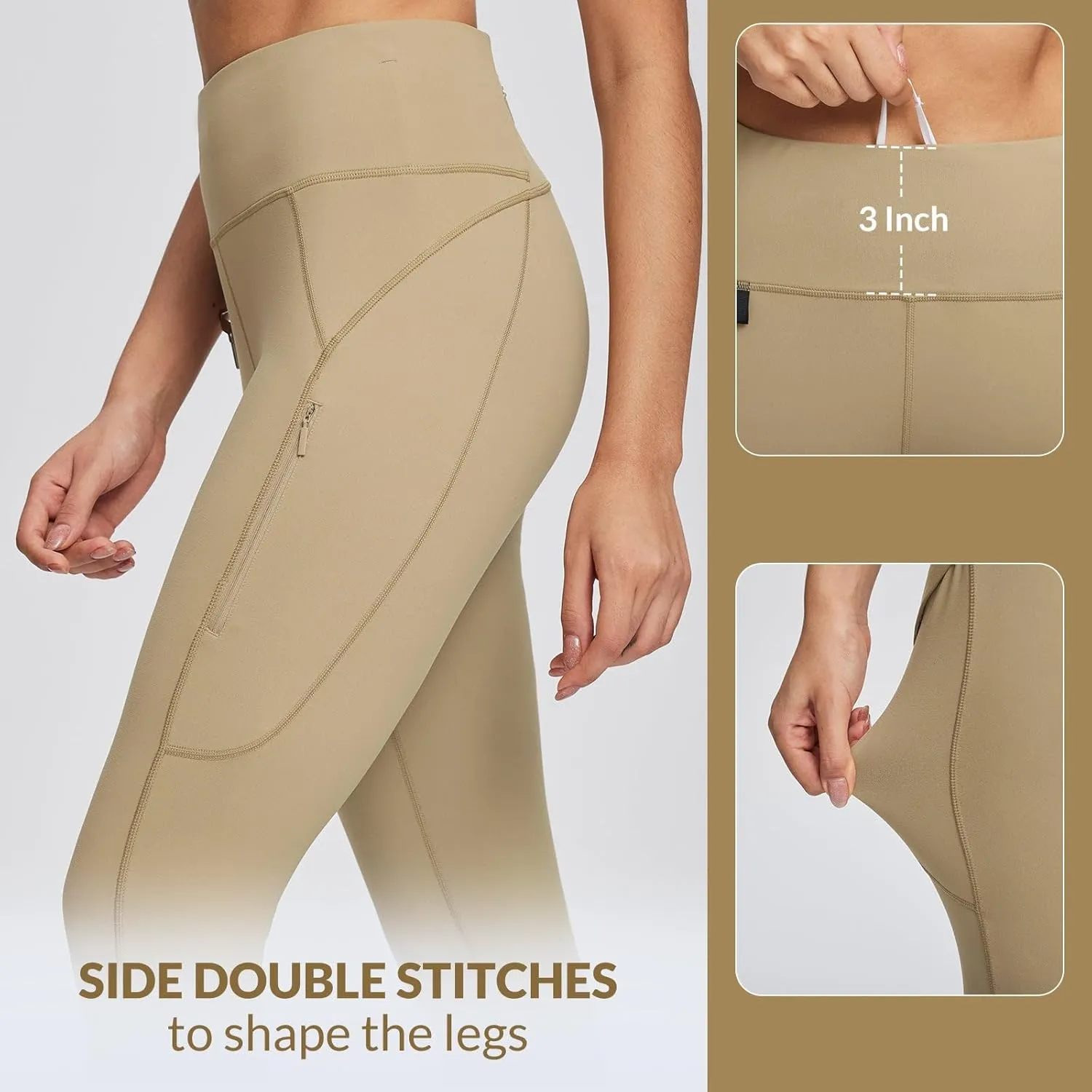 baleaf Women's High Waist Leggings with Pocket Hiking Pants Tummy Control 3 Pocket for Athletic Outdoor Running