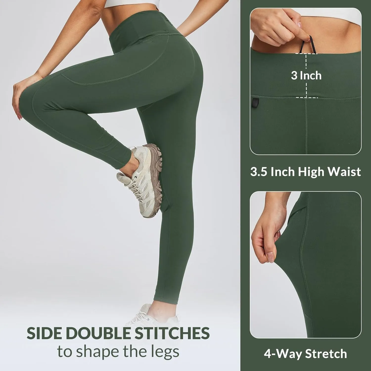 baleaf Women's High Waist Leggings with Pocket Hiking Pants Tummy Control 3 Pocket for Athletic Outdoor Running