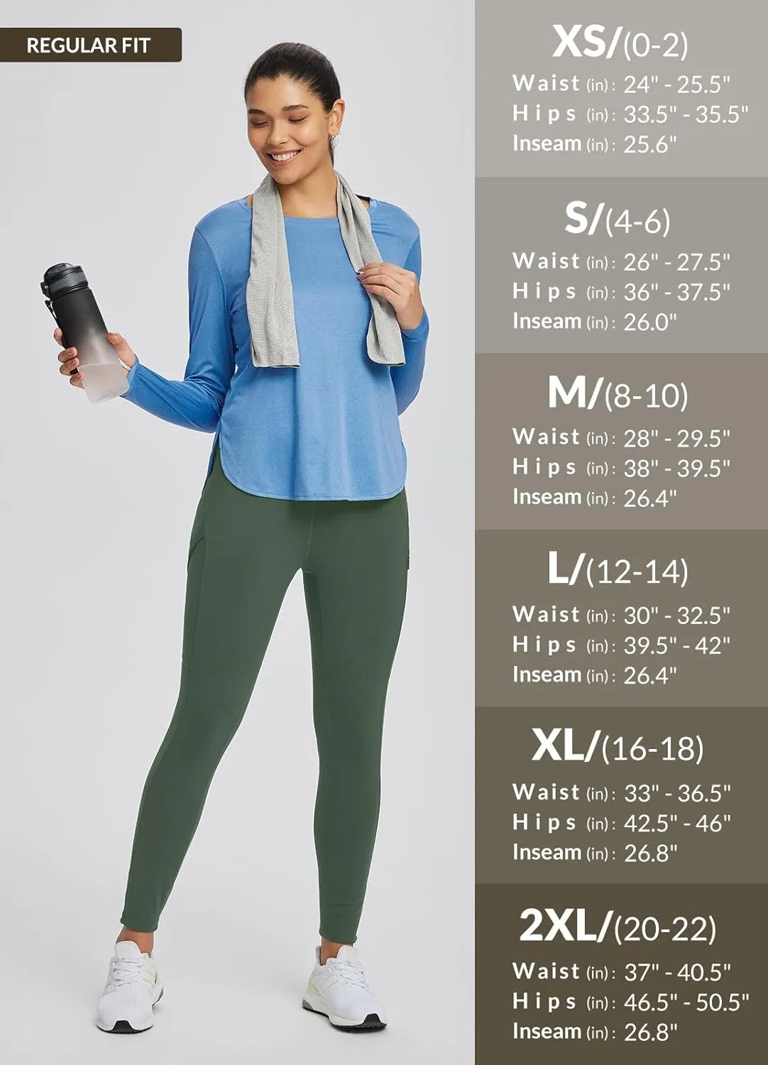 baleaf Women's High Waist Leggings with Pocket Hiking Pants Tummy Control 3 Pocket for Athletic Outdoor Running