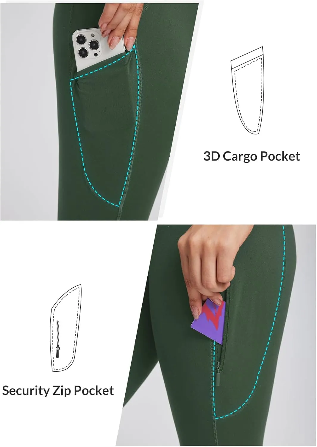 baleaf Women's High Waist Leggings with Pocket Hiking Pants Tummy Control 3 Pocket for Athletic Outdoor Running