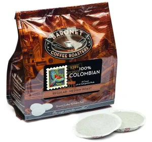 Baronet Coffee Pods [100% Colombian Coffee -54 Pods] Single Cup Use for Senseo Coffee Machine - 3 Bags of 18 Single Serve 8 Gram Pods, Regular Strength Soft Coffee Pods, Medium Roast [100% Colombian]
