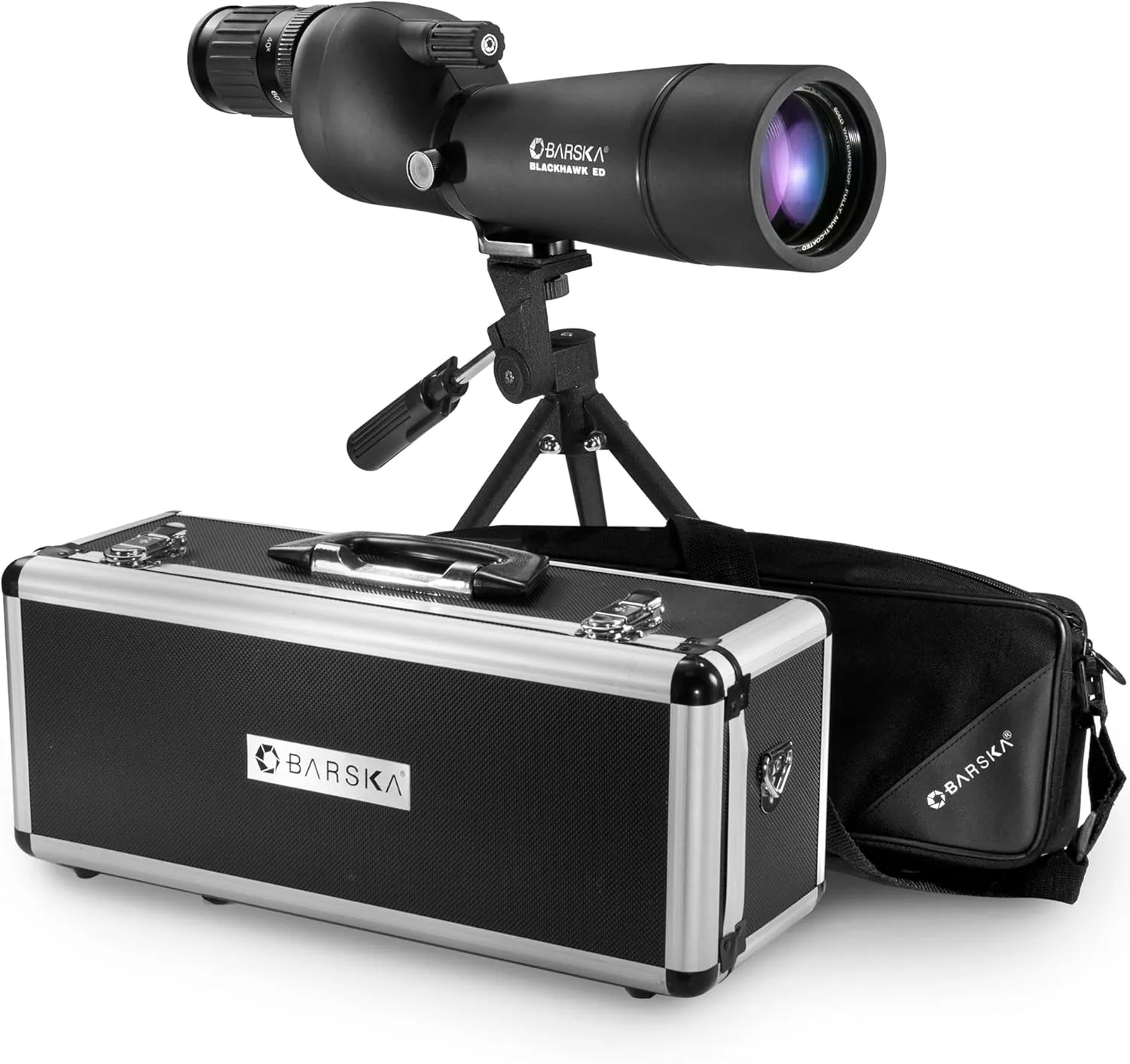 Barska Blackhawk ED 20-60x60mm Straight Spotting Scope – Extra-Low Dispersion Glass, Waterproof, Fully Multi-Coated Optics, Hard & Soft Carrying Case, Black