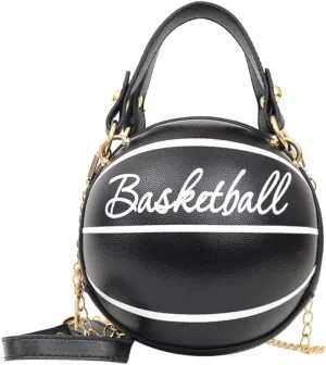 Basketball Shaped Purse Crossbody Bag Round Messenger Bags Tote Shoulder Handbag For Women Girls (Basketball Black)