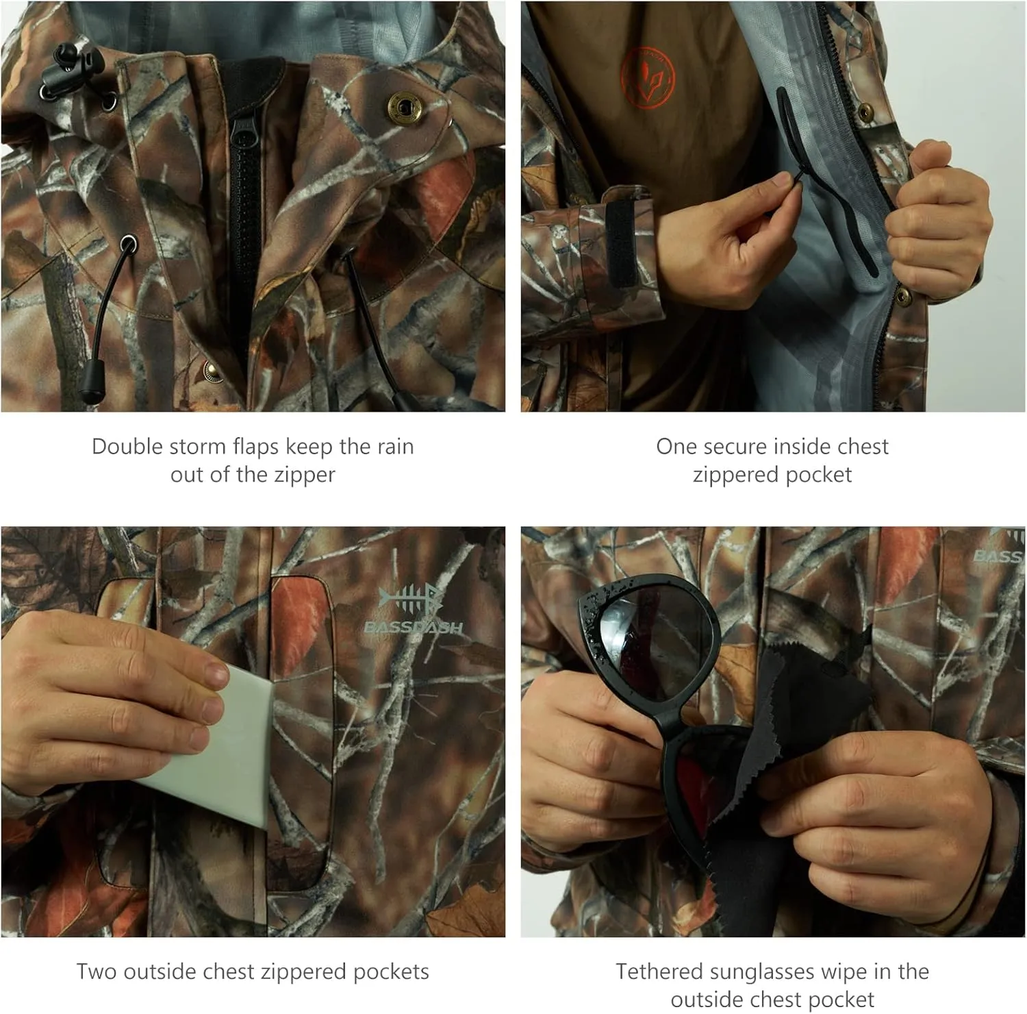 BASSDASH Walker Breathable Waterproof Fishing Hunting Wading Jackets with Silent Outer Fabric for Men Women in 7 Sizes