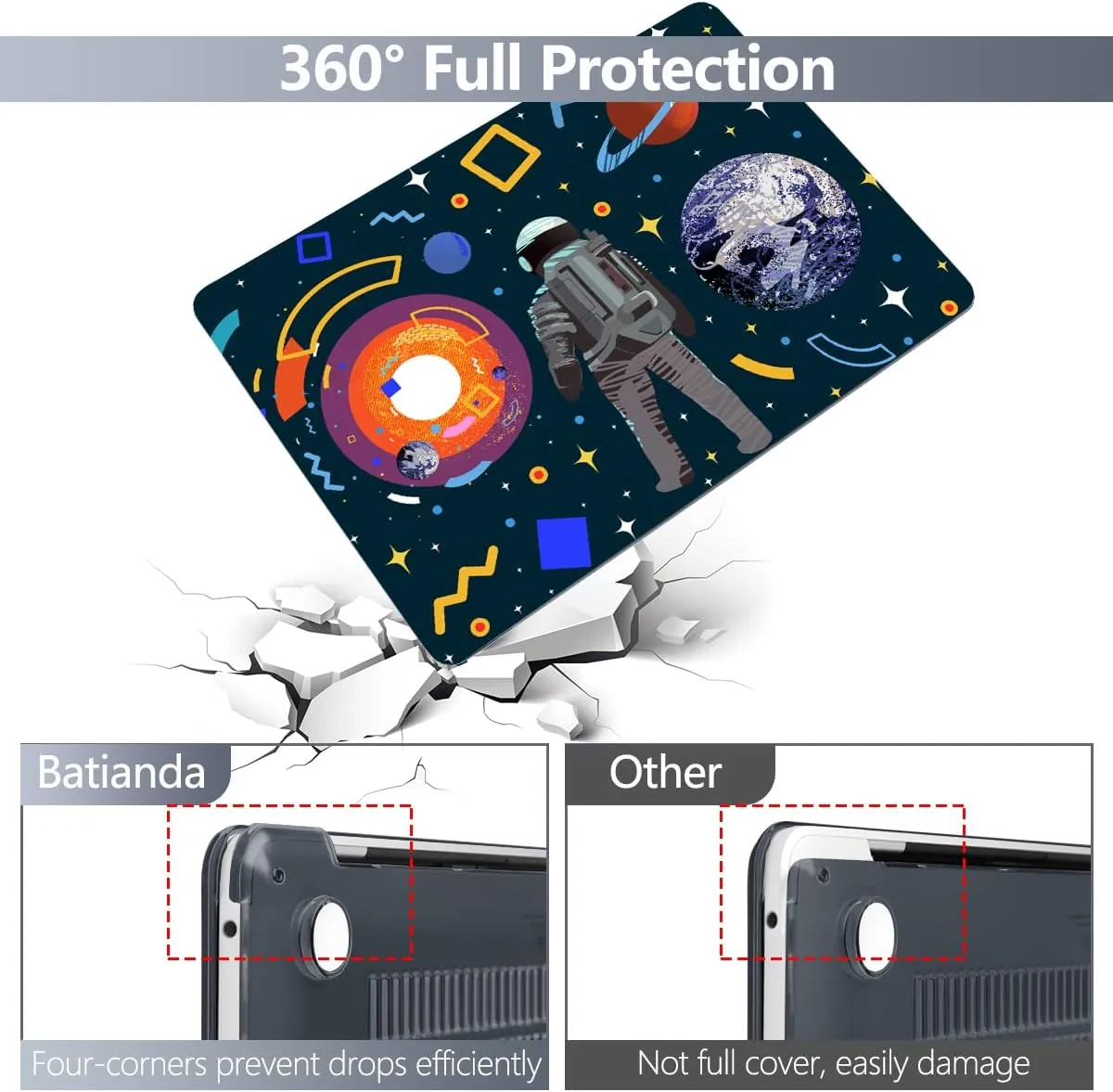 Batianda Case for Previous MacBook Pro 16 inch 2019 Release Model A2141, Hard Shell Case for Old MacBook Pro 16-inch Retina Display with Touch Bar & Touch ID, Astronaut Planet