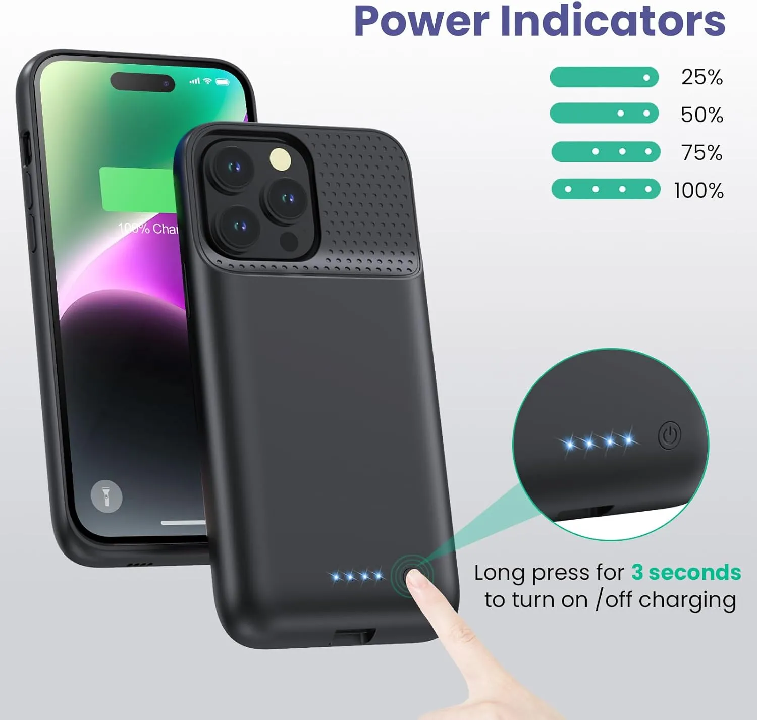 Battery Case for iPhone 14 Pro Max/14 Plus/13 Pro, 2024 Upgraded Ultra-Slim 8600mAh Portable Extended Charger Case Cover for iPhone 14 Pro/14Plus/13Pro Charging Case (6.7inch) Black