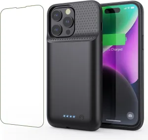 Battery Case for iPhone 14 Pro Max/14 Plus/13 Pro, 2024 Upgraded Ultra-Slim 8600mAh Portable Extended Charger Case Cover for iPhone 14 Pro/14Plus/13Pro Charging Case (6.7inch) Black