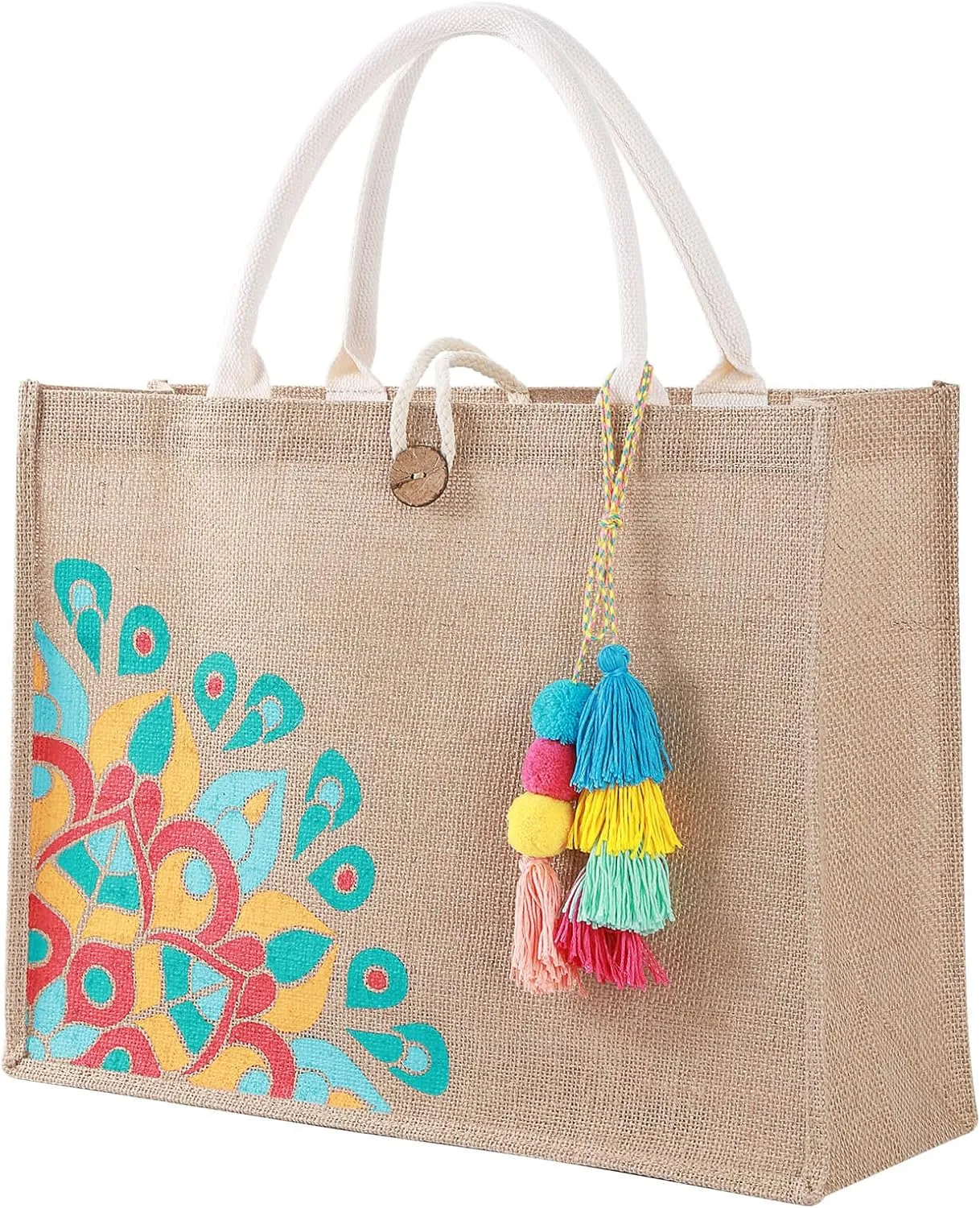 Beach Bag for Women, Straw Beach Tote Bag with Pocket Tassel Handle Waterproof Lining, for Summer Vacation Pool Gift