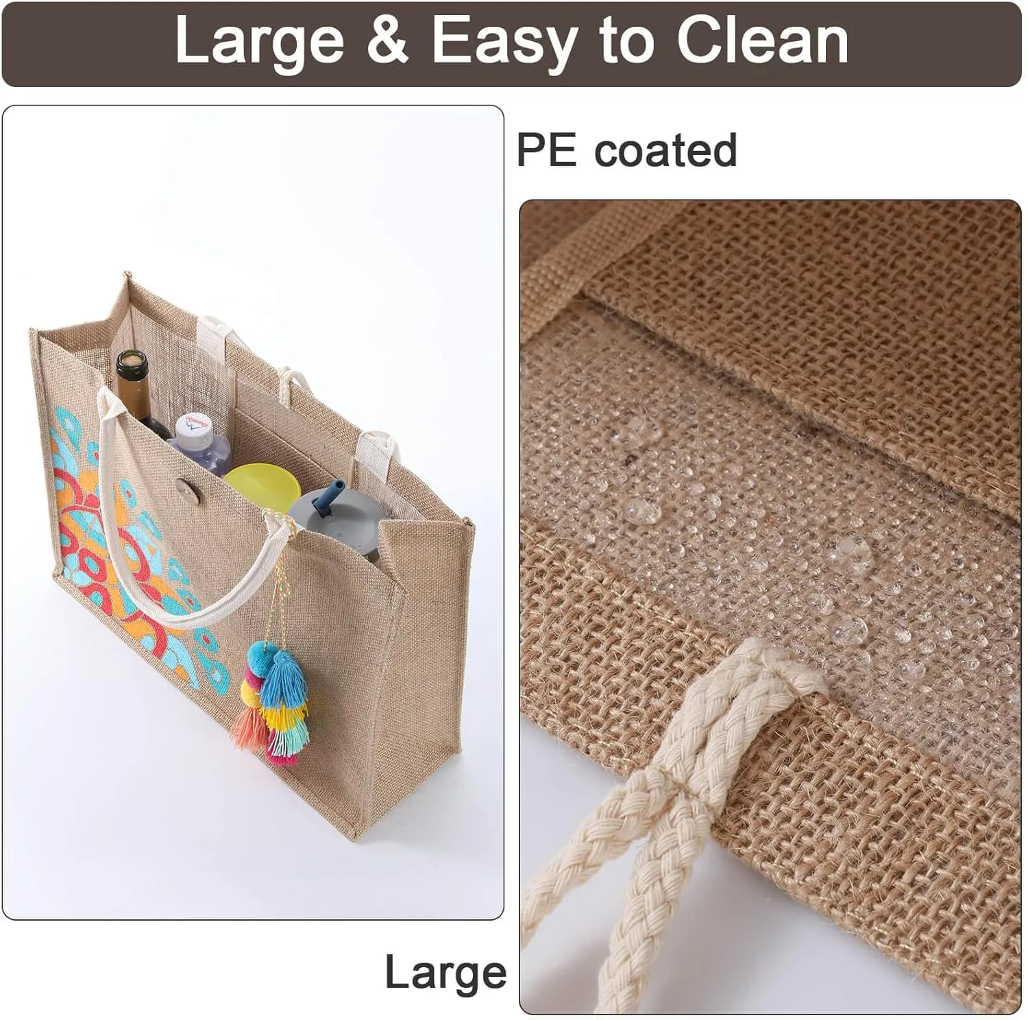 Beach Bag for Women, Straw Beach Tote Bag with Pocket Tassel Handle Waterproof Lining, for Summer Vacation Pool Gift