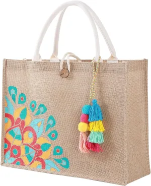 Beach Bag for Women, Straw Beach Tote Bag with Pocket Tassel Handle Waterproof Lining, for Summer Vacation Pool Gift