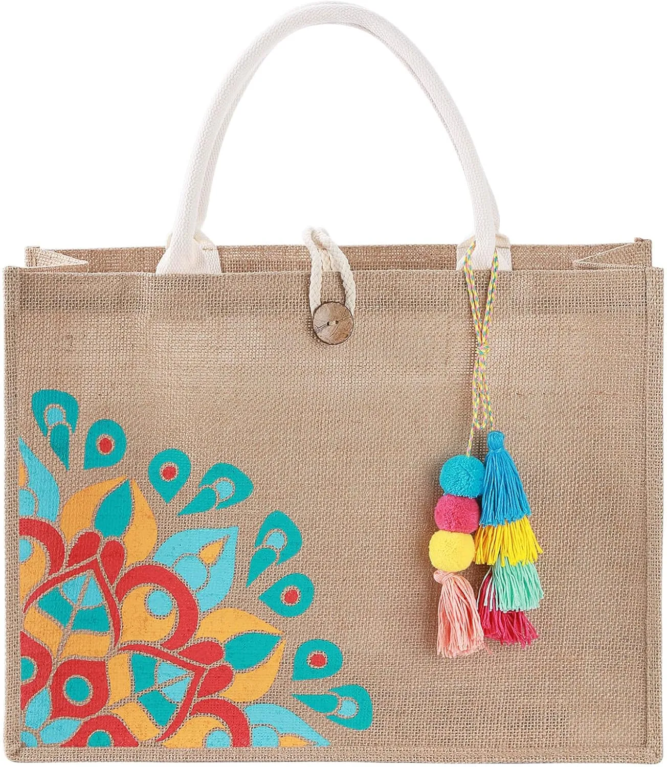 Beach Bag for Women, Straw Beach Tote Bag with Pocket Tassel Handle Waterproof Lining, for Summer Vacation Pool Gift