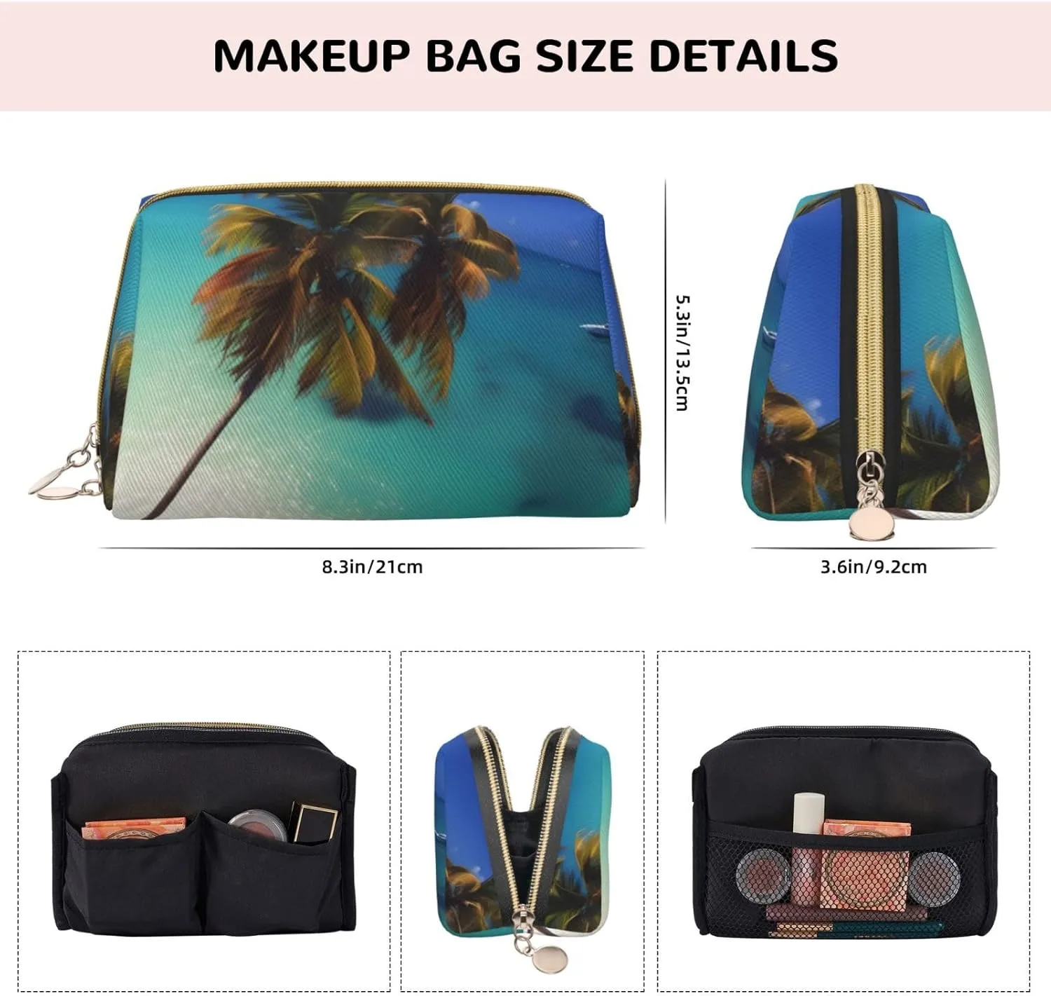 Beach Coconut Sunshinemakeup Bag Organizer,Toiletry Cosmetic Bag,Zipper Pouch Brushes Storage Case(Large)