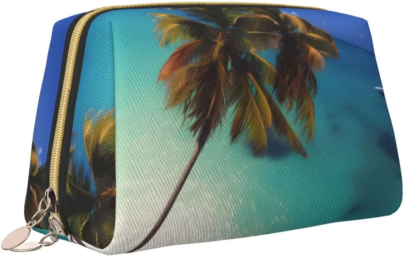 Beach Coconut Sunshinemakeup Bag Organizer,Toiletry Cosmetic Bag,Zipper Pouch Brushes Storage Case(Large)