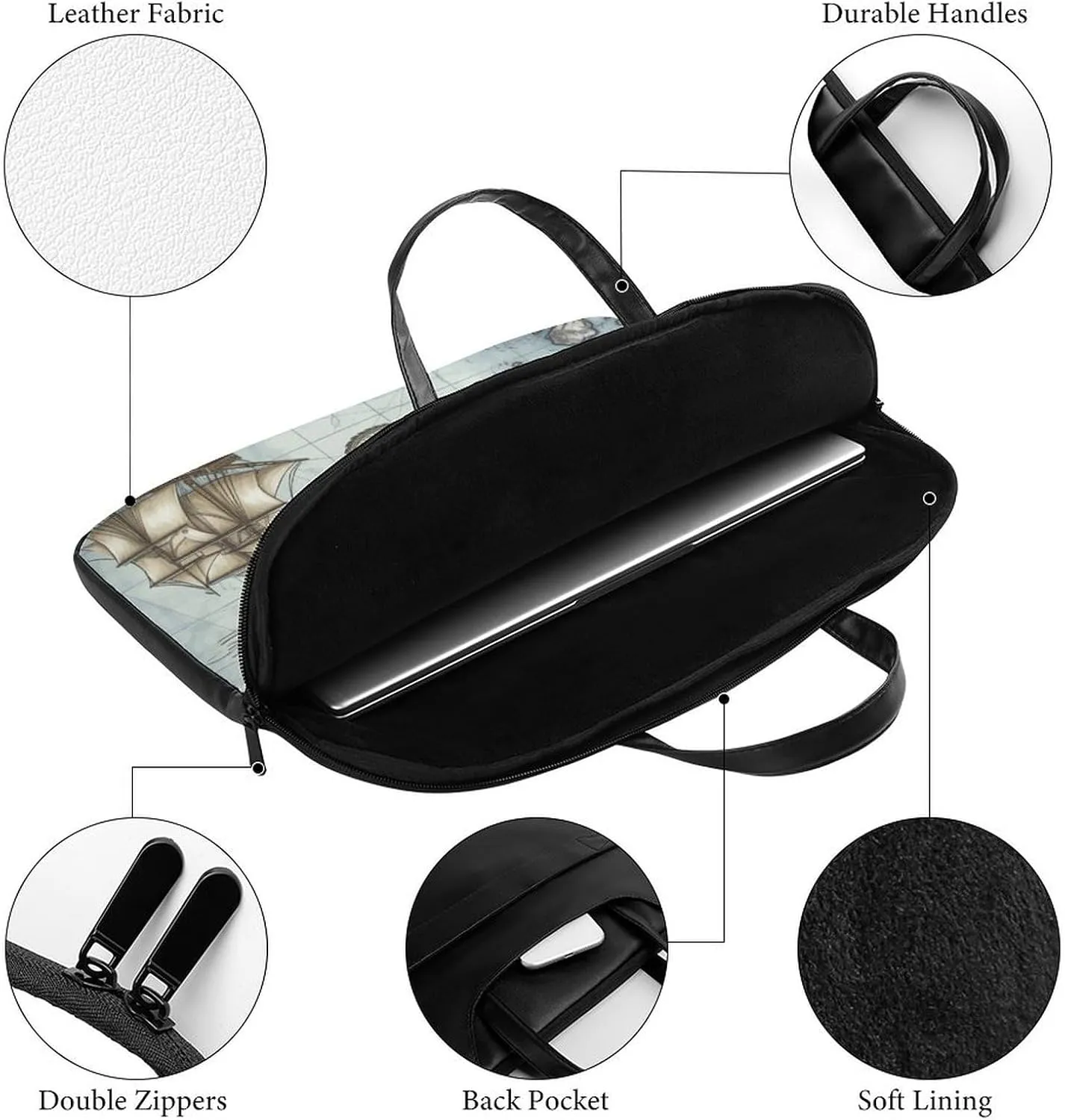 Beach Surfboard Laptop Bag for Women Handheld Leather Computer Bag Laptop Messenger Bag Briefcase