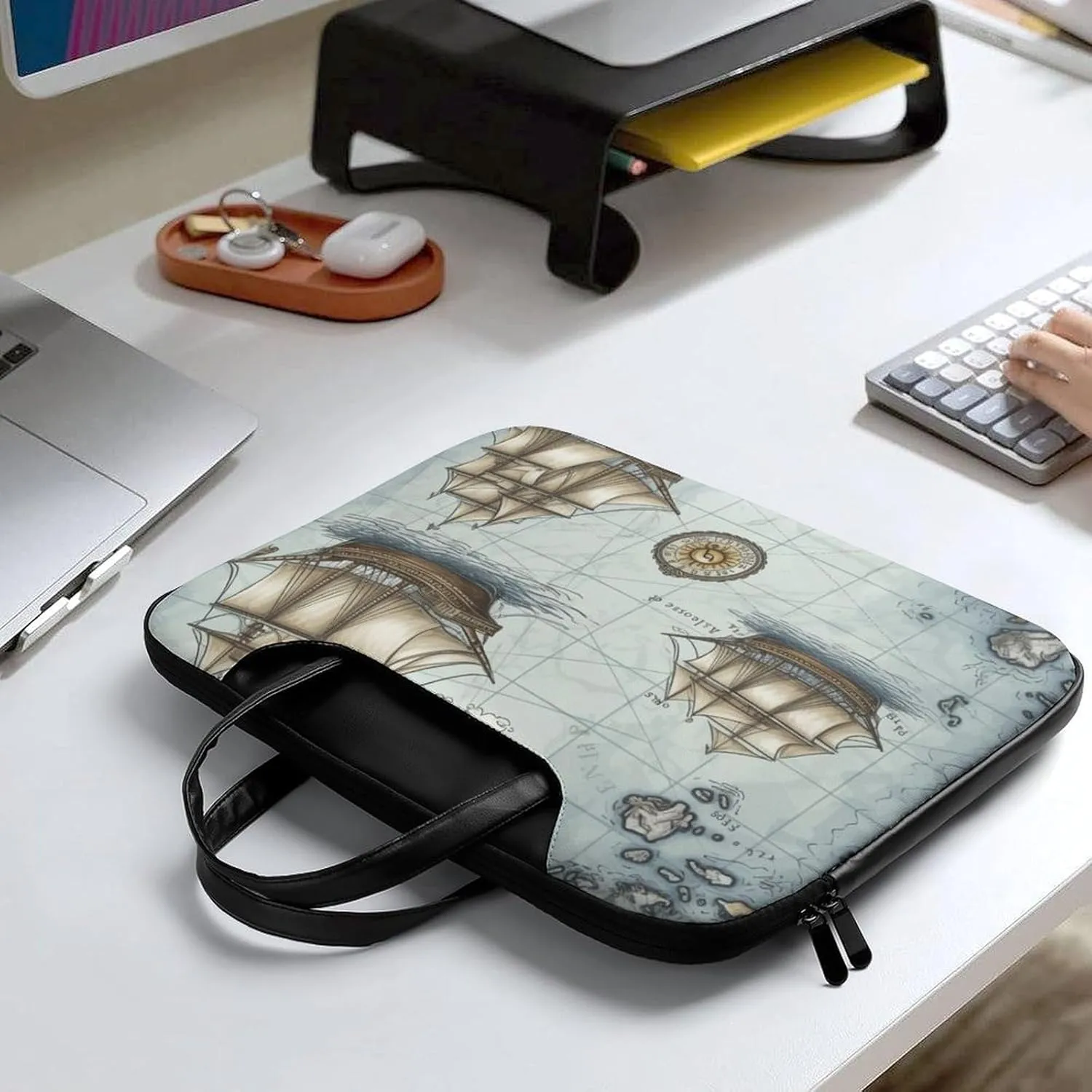 Beach Surfboard Laptop Bag for Women Handheld Leather Computer Bag Laptop Messenger Bag Briefcase