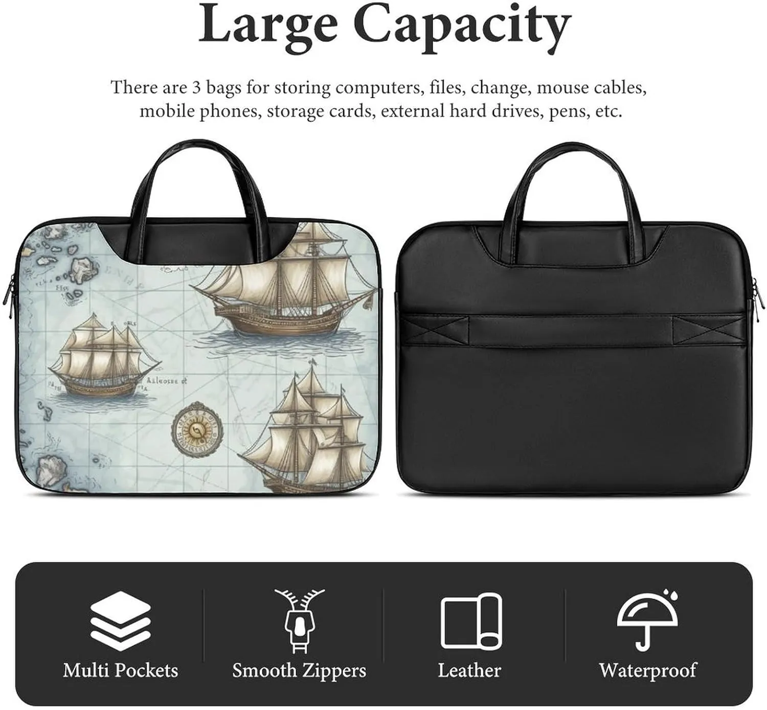 Beach Surfboard Laptop Bag for Women Handheld Leather Computer Bag Laptop Messenger Bag Briefcase