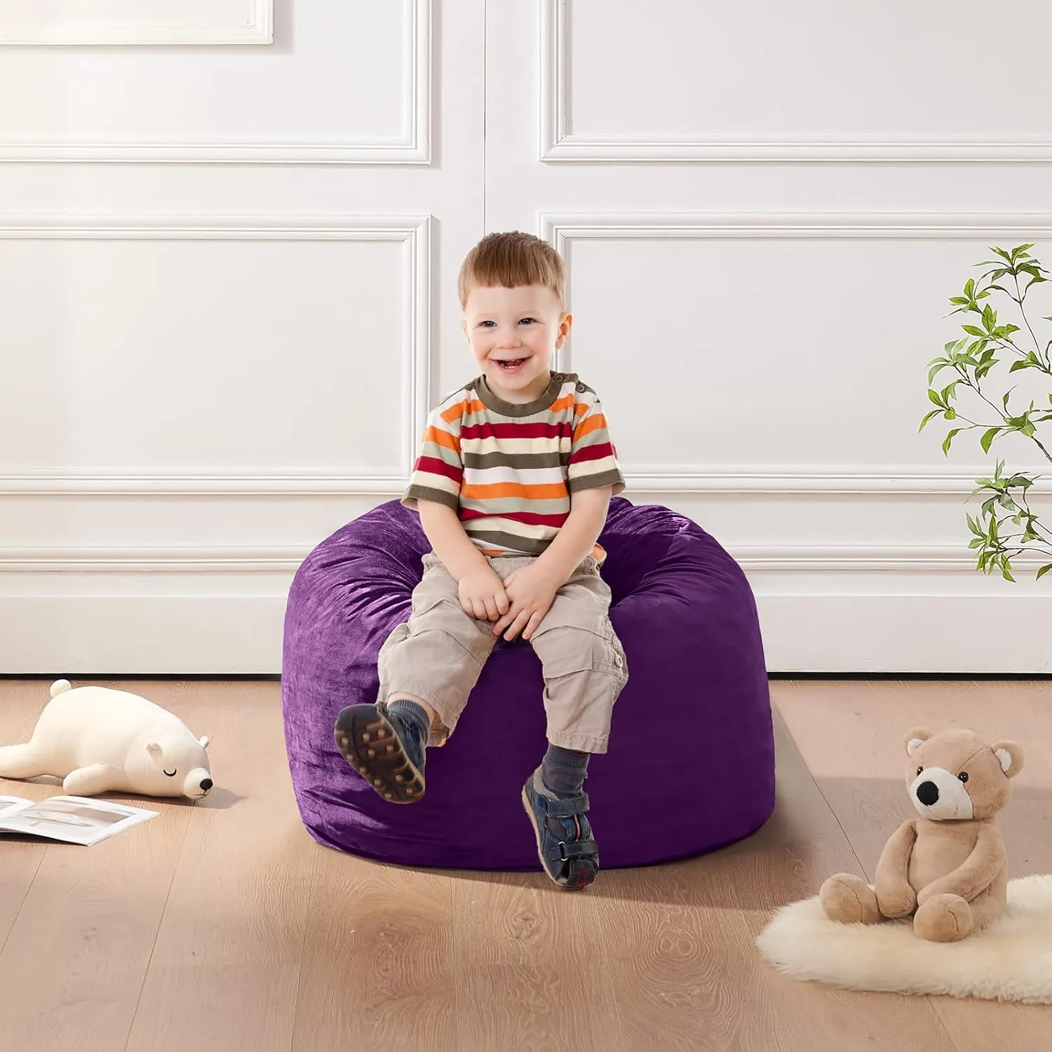 Bean Bag Chairs for Kids - Memory Foam Furniture BeanBag Chair - Kids/Teens Sofa with Soft Micro Fiber Cover - Round Fluffy Couch for Living Room Bedroom College Dorm - 2 ft, Purple
