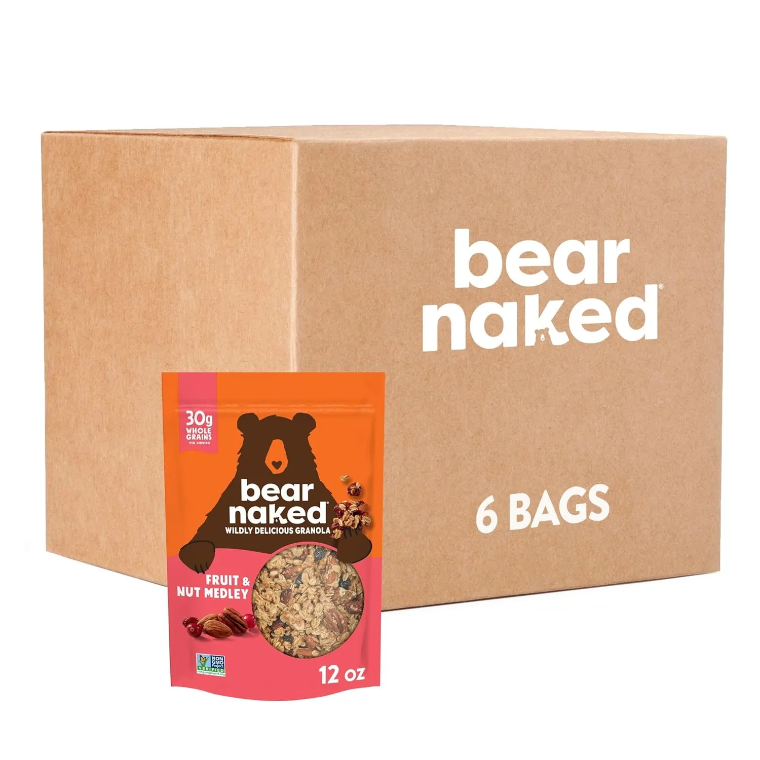 Bear Naked Granola Cereal, Whole Grain Granola, Breakfast Snacks, Fruit and Nut Medley (6 Bags)