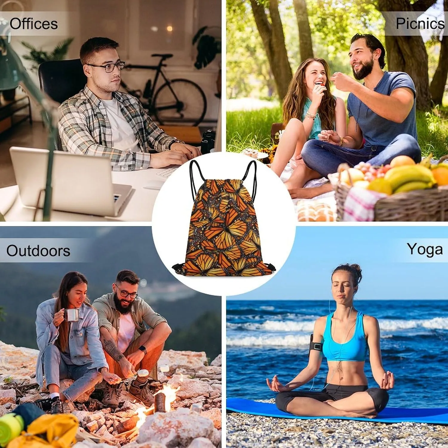Beautiful Monarch Butterfly Large Capacity Portable Drawstring Pocket Unisex