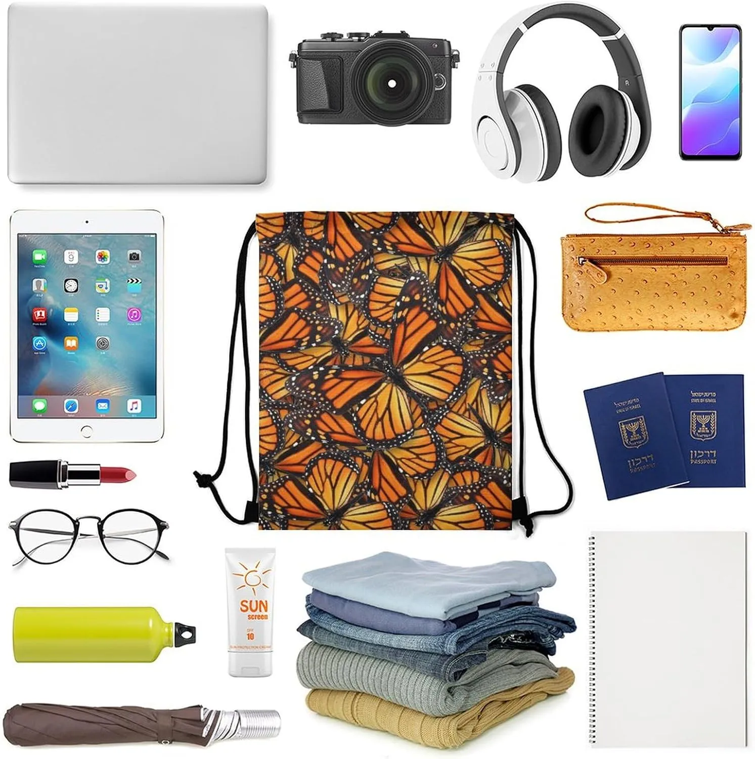 Beautiful Monarch Butterfly Large Capacity Portable Drawstring Pocket Unisex