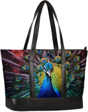 Beautiful Peacock Laptop Tote Bag for Women Lightweight Work Purse with Multiple Compartments Fits 13-15.6 Inch Laptop Tablet Shoulder Bag for Office Travel Daily Use