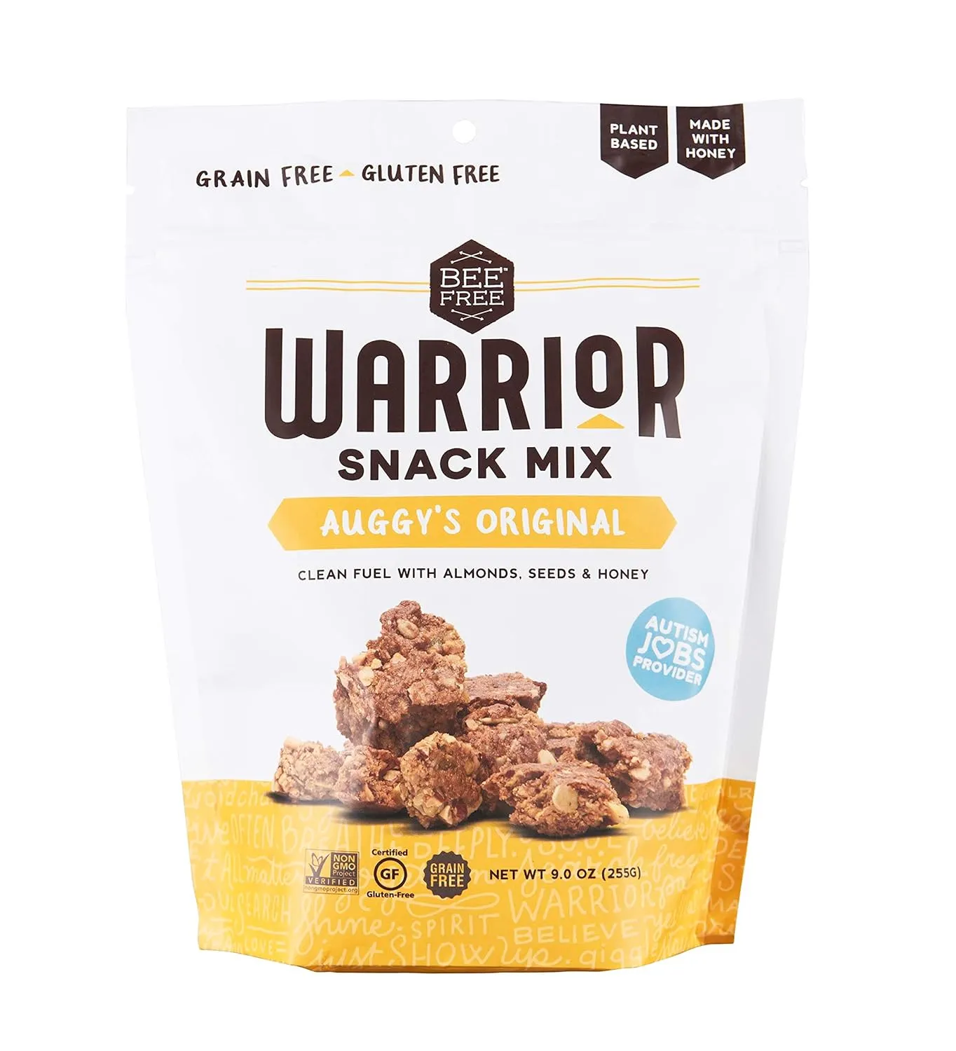 BeeFree Warrior Mix Gluten Free Granola - Chunky Granola Bites | Paleo Granola, Low Carb, Grain Free, Preservative Free, Oat Free | Granola for Yogurt, Low Calorie Snacks | Auggy’s Original Mix, 9 Ounce Bags, 3 Pack