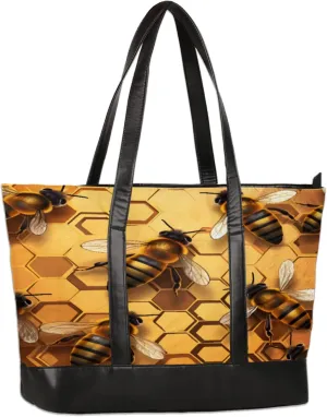 Bees Beehives Laptop Tote Bag for Women Lightweight Work Purse with Multiple Compartments Fits 13-15.6 Inch Laptop Tablet Shoulder Bag for Office Travel Daily Use
