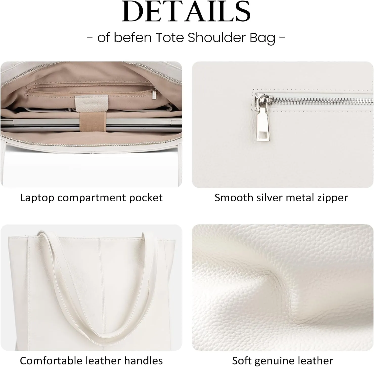 befen Genuine Leather Tote Bag for Women Work, Women's Leather Shoulder Bags Purses Satchel Handbags with Laptop Compartment