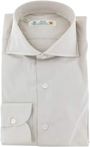 Beige Solid Button Down Spread Collar Cotton Blend Slim Fit Dress Shirt, Size x-Large 17.5