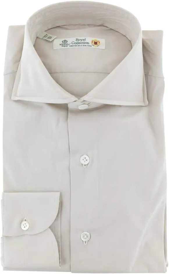 Beige Solid Button Down Spread Collar Cotton Blend Slim Fit Dress Shirt, Size x-Large 17.5