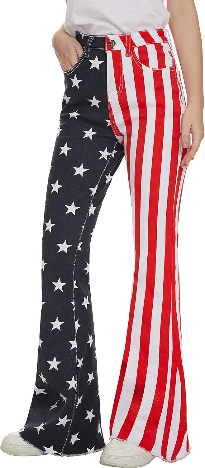Bell Bottom Jeans for Women High Waisted Stretch American Flag Flare Jeans Denim Bootcut Pants