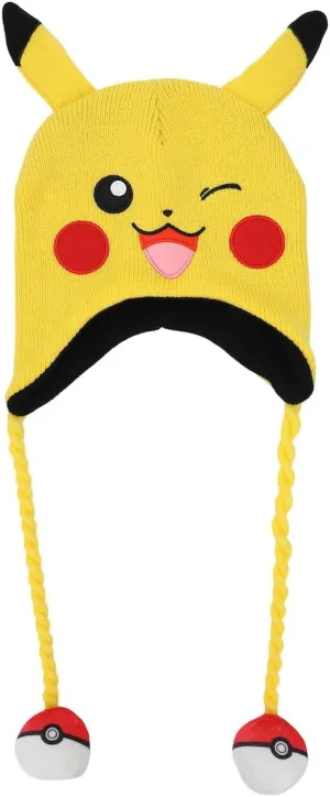Bioworld Pokemon Pikachu Laplander Hat with Fleece Pokeball Tassels Yellow