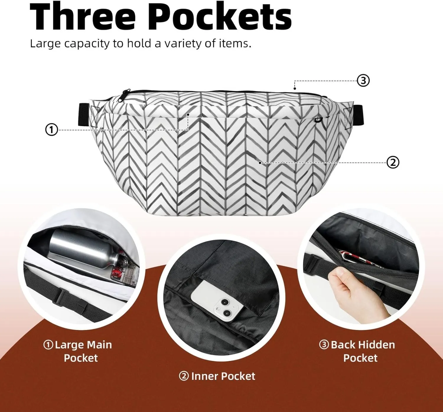 black and white stripes Multi-Purpose Fanny Pack and Crossbody Bag - High Capacity with Zipper Pockets, Ideal for Men and Women