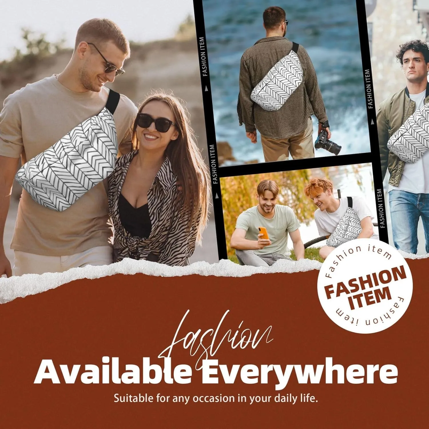 black and white stripes Multi-Purpose Fanny Pack and Crossbody Bag - High Capacity with Zipper Pockets, Ideal for Men and Women