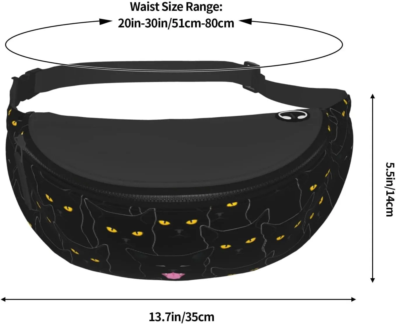 Black Cat Fanny Pack Waist Bag Adjustable Belt Bag For Men Women Traveling Hiking Cycling Running
