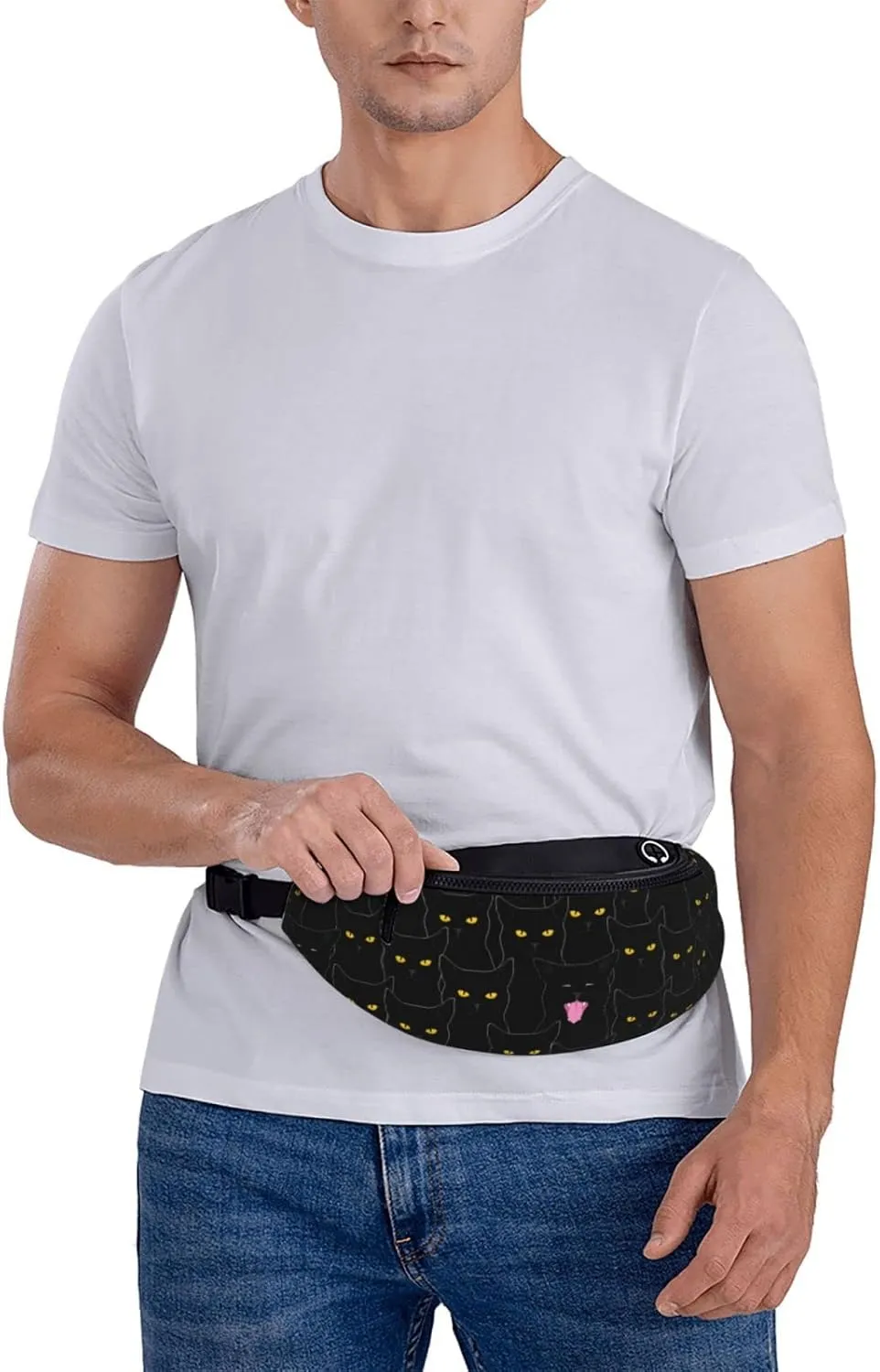 Black Cat Fanny Pack Waist Bag Adjustable Belt Bag For Men Women Traveling Hiking Cycling Running