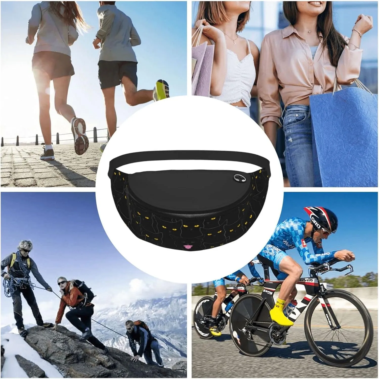 Black Cat Fanny Pack Waist Bag Adjustable Belt Bag For Men Women Traveling Hiking Cycling Running
