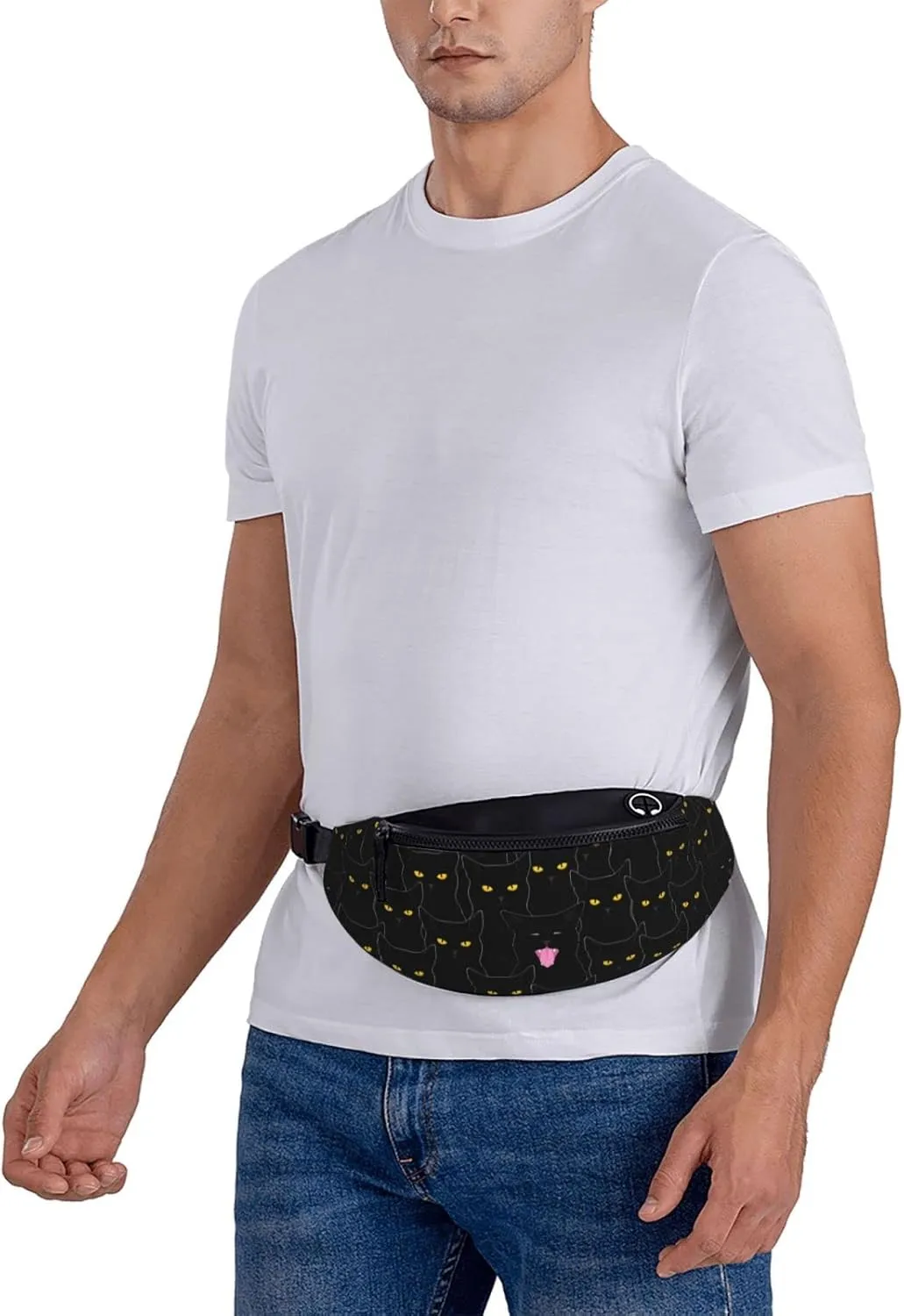 Black Cat Fanny Pack Waist Bag Adjustable Belt Bag For Men Women Traveling Hiking Cycling Running