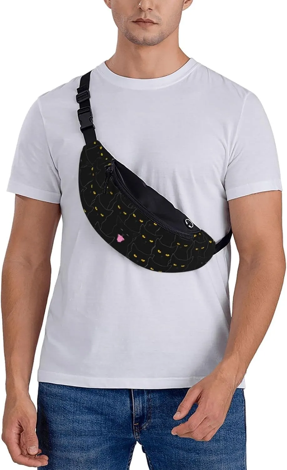 Black Cat Fanny Pack Waist Bag Adjustable Belt Bag For Men Women Traveling Hiking Cycling Running