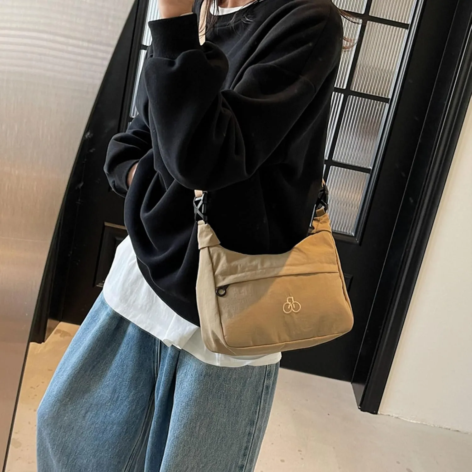 Black Crossbody Bag Textured Frosted PU Small Messenger Bag Casual Shoulder Bag Purse Travel Daypacks